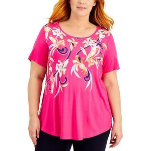 Jm Collection Womens Plus Size Printed Top, Pink, Size 4X-Large